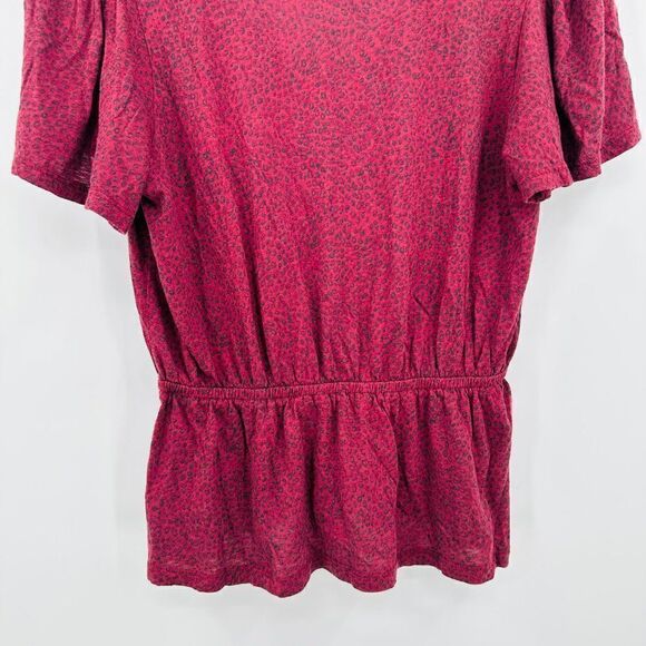 Lucky Brand Sz Small Maroon & Black Animal Print Flutter Sleeve Boho V Neck Top - Picture 7 of 8